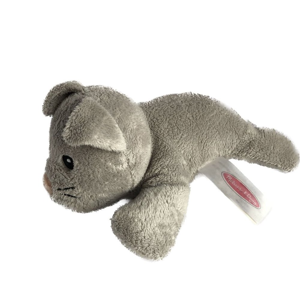 Melissa & Doug Stuffed Kitty Cat Plush Grey Pink Fuzzy Nose 9" Long - Picture 2 of 6